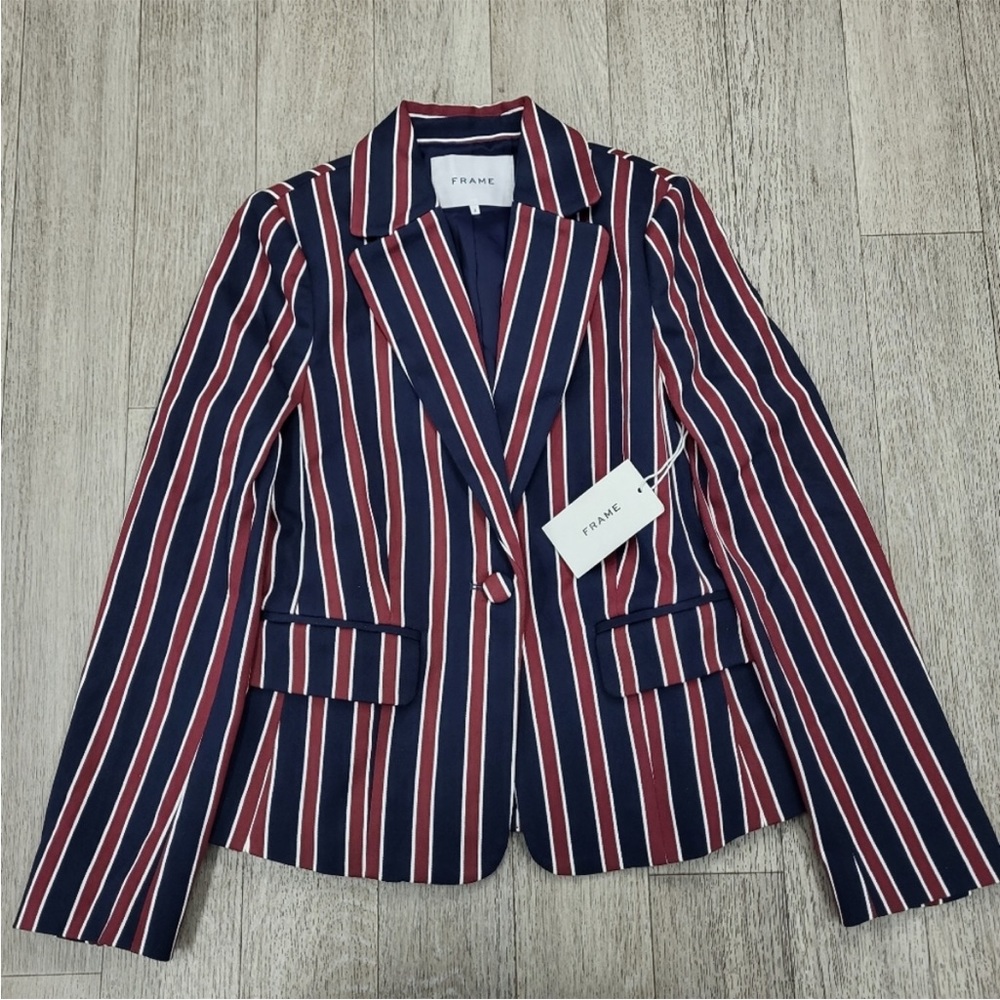 NWT Frame Denim Backstage Blazer in Navy Multi Size 2 - Picture 2 of 5